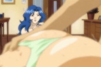 00s 1boy 2001 2girls ai_shimai animated animated_gif anime_screenshot ass bent_over blue_hair doggystyle ass_grab green_panties hetero housewife implied_sex incest kitazawa_rumi kitazawa_yukie long_hair lowres mature_female mother_and_daughter multiple_girls panties sex sex_from_behind tagme underwear