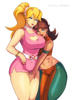 2girls absurdres artistic_madman breasts highres large_breasts long_hair mario_(series) multiple_girls nintendo princess_daisy princess_peach super_mario_bros._1 super_mario_land