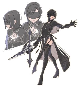 10h_(nier_reincarnation) 10h_(nier_reincarnation)_(cosplay) black_boots black_dress black_gloves black_hair black_jacket black_visor blindfold boots breasts closed_mouth cosplay decoponmagi dress final_fantasy final_fantasy_vii final_fantasy_vii:_ever_crisis full_body garter_straps gloves high_heels highres holding holding_shuriken holding_weapon jacket long_dress medium_breasts multiple_views official_alternate_costume outstretched_hand panties pelvic_curtain short_hair shuriken thigh_boots underwear upper_body weapon white_background white_panties yuffie_kisaragi