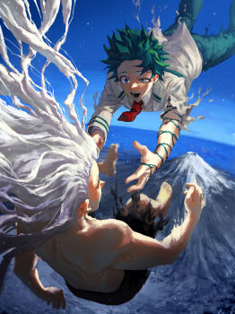 absurdres bh20647 boku_no_hero_academia commentary couple falling highres midoriya_izuku mountain