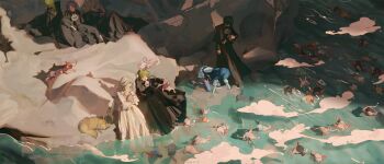 >_< 3boys 4girls :o alisaie_leveilleur all_fours alphinaud_leveilleur anger_vein animal animal_on_arm animalization ardbert_hylfyst argos_(ff14) artist_name axolotl beach black_capelet black_robe blue_hair braid branden_(ff14) capelet closed_eyes day dog emet-selch estinien_varlineau fandaniel final_fantasy final_fantasy_xiv foam from_above g'raha_tia gaia_(ff14) gosetsu_daito green_hair grey_hair haurchefant_greystone head_wings hermes_(ff14) hien_rijin highres holding holding_animal hood hood_down hooded_capelet hythlodaeus kan-e-senna krile_baldesion_(ff14) lamitt long_hair lying lyna_(ff14) lyse_hext mask mask_around_neck medium_hair meteion minfilia_warde moenbryda_wilfsunnwyn multiple_boys multiple_girls nyelbert ocean on_back outdoors papalymo_totolymo purple_hair renda-rae robe rock ryne_waters scenery short_hair side_braid single_braid sitting soaking_feet spoken_anger_vein spoken_sweatdrop standing sweatdrop tataru_taru thancred_waters too_many toto_(caaaaarrot) twin_braids unworn_mask urianger_augurelt venat_(ff14) warrior_of_light_(ff14) water white_capelet white_robe wings y'shtola_rhul yotsuyu_goe_brutus ysayle_dangoulain yugiri_mistwalker zenos_yae_galvus zero_(ff14)