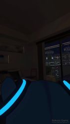 1girl 3d animated arms_behind_head audible_music bikini blue_eyes blue_hair female_focus hatsune_miku highres indoors loli long_twintails looking_at_viewer music night solo sound swimsuit tagme twintails video vocaloid vrchat