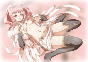 anya_alstreim bare_shoulders blush code_geass elbow_gloves gloves jewelry kaname_aomame looking_at_viewer medium_hair necklace no_bra open_mouth pink_eyes pink_hair tagme thighhighs thighs