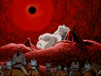 1990s_(style) 1girl animated animated_gif arm_under_breasts armpit_crease armpits arms_at_sides arms_up ass back barefoot bent_over berserk black_feathers black_wings bouncing_breasts breasts collarbone completely_nude covering_crotch covering_privates eclipse eyelashes fantasy feathered_wings feathers feet female_focus floating_hair full_body giant giantess grabbing_own_breast green_hair groin huge_filesize large_breasts leaning_back legs legs_together lips long_hair looking_up mature_female navel neck nipples no_pussy nude official_art parted_lips public_indecency public_nudity red_sky retro_artstyle sky slan_(berserk) stomach surreal thighs tiptoes wings