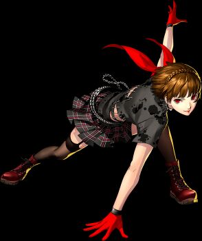 1girl boots braid brown_hair crown_braid dancing full_body garter_straps gloves highres looking_at_viewer niijima_makoto official_art persona persona_5 persona_5:_dancing_star_night persona_dancing red_eyes red_gloves scarf short_hair smile soejima_shigenori solo thighhighs third-party_source transparent_background