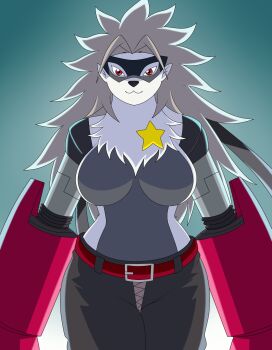digimon digimon_(creature) furry furry_female looking_at_viewer mask star_(symbol) tsubasadraw wolvermon