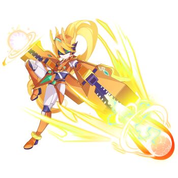 Rule 34 | 1girl, absurdres, aizeis, alternate costume, arm cannon, armor, armored boots, blonde hair, bodystocking, boots, breasts, ciel (mega man), commission, commissioner upload, dragon horns, fake horns, fire, flamethrower, forehead jewel, frown, full body, gauntlets, gloves, glowing, glowing eyes, helmet, highres, holding, holding weapon, horned helmet, horns, incoming attack, knee boots, long hair, mega man (series), mega man zero (series), mega man zx, model f (mega man), non-web source, petite, ponytail, shoulder armor, small breasts, solo, thigh armor, transparent background, weapon