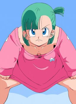 1girl animated animated_gif anus artist_name blue_eyes blue_hair blush breasts bulma cleft_of_venus clothes_lift dragon_ball female_focus gluteal_fold looking_at_viewer low_angle navel no_panties old_school_academy open_mouth ponytail pussy side_ponytail solo solo_focus spread_legs