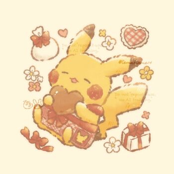 blush_stickers box candy chocolate chocolate_heart closed_eyes commentary_request flower food gen_1_pokemon gift gift_box heart heart-shaped_food highres holding nintendo no_humans pikachu pokemon pokemon_(creature) pokemon_focus simple_background solo temariame14 twitter_username watermark white_background
