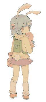 10s animal_ears bad_id bad_pixiv_id bag blue_hair bunny_(trickster) kamoi_memo miniskirt rabbit_ears rabbit_tail red_eyes ribbon short_hair skirt solo tail trickster_(ntreev_soft)