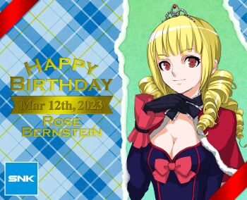 Rule 34 | 1girl, absurdres, blonde hair, breasts, cleavage, highres, medium breasts, official art, red eyes, rose bernstein, snk, solo, the king of fighters