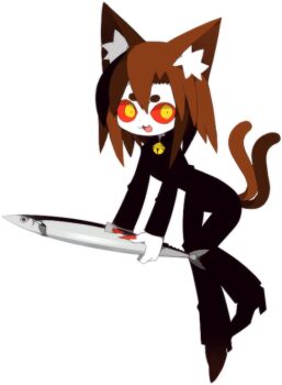 Rule 34 | animal ears, black bodysuit, black shoes, bodysuit, brown hair, cat ears, cat girl, cat tail, colored sclera, colored skin, fish, funamusea, hikimayu, long finger, multicolored hair, multiple tails, nekomata, nio (funamusea), official art, red sclera, shoes, short eyebrows, tail, two tails, white skin, yellow eyes