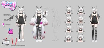 Rule 34 | > <, 1girl, absurdres, ahoge, animal collar, animal slippers, aotake iro, asymmetrical legwear, babydoll, bandage on cheek, bandaged head, bandaged leg, bandages, barcode, black collar, black eyes, black hair, black panties, blue eyes, blush, breasts, censored, character name, cleavage, closed eyes, closed mouth, coat, collar, colored tips, commentary, english commentary, english text, garter straps, gradient hair, hair over one eye, highres, id card, incredibly absurdres, indie virtual youtuber, lab coat, lanyard, long hair, makeup, mask, mask on head, mismatched legwear, mosaic censoring, multicolored hair, multiple expressions, off shoulder, official alternate eye color, panties, pocket, reference sheet, runny makeup, scissors, sea slug ears, sea slug girl, second-party source, single garter strap, sleep mask, slippers, striped clothes, striped panties, striped thighhighs, syringe, thighhighs, torn clothes, torn thighhighs, umi runa (vtuber), underwear, virtual youtuber, white coat, white hair