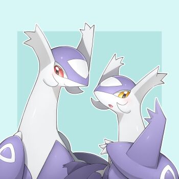 blush claws cosmos3572 dragon fang gen_3_pokemon highres latias latios legendary_pokemon mega_latias mega_latios mega_pokemon nintendo no_humans open_mouth pokemon pokemon_(creature) pokemon_focus red_eyes skin_fang smile yellow_eyes
