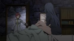 2girls animated black_hair breasts cassandra_ilion covering_privates covering_breasts daphne_lauros dungeon_ni_deai_wo_motomeru_no_wa_machigatteiru_darou_ka highres large_breasts long_hair multiple_girls navel open_mouth screencap video