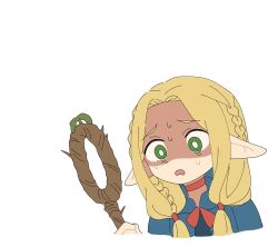 1girl @_@ animated blonde_hair dungeon_meshi elf green_eyes hairdressing mage_staff marcille_donato multiple_views nakkasu pointy_ears staff tagme video white_background