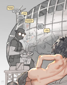 1boy 1girl ac120 age_difference aircraft airplane ass b-29_superfortress bare_back belt belt_pouch black_belt black_hair black_hat black_pants black_shirt black_socks blush_stickers bomber breasts can closed_mouth clothed_male_nude_female collarbone commentary dated draw_me_like_one_of_your_french_girls_(meme) drop_cloth english_commentary english_text facing_another facing_away fedora from_behind goggles grey_background hair_ornament hairclip hand_on_own_hip hat heart loli looking_at_another lounging lying making-of_available marvel mask meme military_vehicle modeling muscular muscular_male navel nose_art nude nude_modeling on_side on_stool paint paint_can paint_palette paintbrush painting_(action) pants peni_parker pouch racism shirt short_hair short_sleeves shoulder_blades simple_background sitting small_breasts smile socks soles speech_bubble spider-man:_across_the_spider-verse spider-man_(series) spider-man_noir spider-verse spider_web_print stool superhero_costume suspenders titanic_(movie) toes