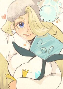 Rule 34 | 1girl, bird, black eyes, blue eyes, breasts, commentary request, earrings, eiscue, eiscue (ice), eyes visible through hair, fur collar, fur hat, gen 8 pokemon, gin bergamot, hat, ice, ice cube, jewelry, large breasts, long hair, long sleeves, mature female, melony (pokemon), multicolored hair, nintendo, open mouth, pearl earrings, penguin, pokemon, pokemon (creature), pokemon swsh, smile, snom, solo focus, streaked hair, sweater, teeth, upper body, upper teeth only, ushanka, white hat, white sweater, worm