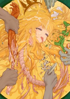 blonde_hair bone cagliostro_(granblue_fantasy) cannibalism cigarette cigarette_butt cigarette_holder corpse cum death dismemberment empty_eyes granblue_fantasy guro john0819 long_hair necrophilia purple_eyes severed_arm severed_head severed_limb skeleton tongue