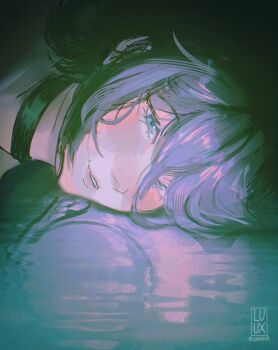 1girl artist_name black_choker black_hair blush chainsaw_man choker commentary english_commentary grin hair_between_eyes hair_bun highres lips looking_at_viewer luuxiifer medium_hair pink_lips reze_(chainsaw_man) single_hair_bun smile solo twitter_username