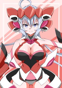 1girl 9ma_(9matohibari) absurdres ahoge breasts cleavage_cutout clothing_cutout commentary_request detached_sleeves highres large_breasts long_hair looking_at_viewer purple_eyes senki_zesshou_symphogear shirt solo twintails white_shirt yukine_chris