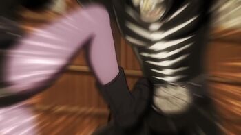 1boy 1girl animated anime_screenshot arm_up ascot belt black_leotard blood breasts closed_mouth cowboy_shot curvy defeat dutch_angle female_focus green_eyes hair_bobbles hair_ornament highres humiliation indoors kamen_rider kicking large_breasts leotard lipstick long_sleeves looking_ahead makeup moaning multicolored_hair purple_hair red_ascot red_lips restrained ryona saliva shocker_(kamen_rider) short_hair stitched tagme tears third-party_edit toujima_tanzaburou_wa_kamen_rider_ni_naritai twintails two-tone_hair video violence wide_hips yukarisu