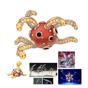 absurdres animal apocalymon black_eyes chimeratech_overdragon commentary_request digimon digimon_(creature) duel_monster fakemon full_body fusion garden_eel gen_2_pokemon highres nintendo no_humans pokemon pokemon_(creature) raid_(donghyeok) reference_inset shuckle simple_background white_background yu-gi-oh!