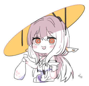 1girl :d armor blush_stickers bodysuit breasts chibi clothing_cutout cup goddess_of_victory:_nikke grey_hair hair_ornament hair_stick hat holding japanese_armor jingasa kote large_hat leotard long_hair looking_at_viewer medium_breasts open_mouth orange_eyes sakazuki scarlet_(nikke) shinoe_nun shoulder_armor smile sode solo tokkuri white_bodysuit white_leotard