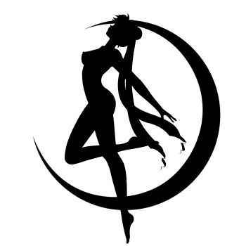 1girl arched_back ass bishoujo_senshi_sailor_moon breasts crescent_moon female_focus highres large_breasts long_hair magical_girl monochrome moon nipples nude sailor_moon silhouette solo tsukino_usagi twintails white_background