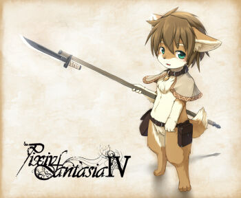 Rule 34 | 1boy, animal hands, belt, blush, collar, feet, furry, furry male, kagerofu, knife, male focus, pixiv fantasia, pixiv fantasia 4, polearm, pouch, shawl, solo, spear, staff, tail, toes, weapon