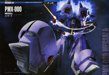 artist_request character_name contrail energy_sword firing gundam gundam_perfect_file machinery mecha mecha_focus messala missile missile_pod mobile_suit no_humans official_art one-eyed robot scan science_fiction star_(sky) sword thrusters titans_(gundam) traditional_media weapon zero_gravity zeta_gundam