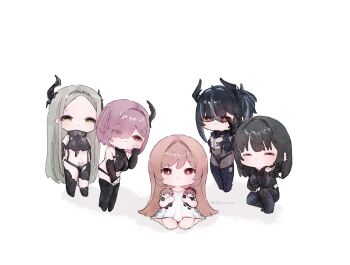 1boy 6+girls above-cleavage_cutout alice_love_game armor bahamut_(nikke) behemoth_(nikke) belt bikini black_armor black_bodysuit black_gloves black_hair black_horns black_jacket black_liquid black_nails bodysuit boobplate breastplate breasts character_doll clothing_cutout commander_(nikke) doll doll_(nikke) ear_piercing forehead four_beasts_(nikke) glasses gloves goddess_of_victory:_nikke green_eyes grey_hair hair_over_one_eye heretics_(nikke) highres holding horns jacket large_breasts latex_bikini leg_cutout leviathan_(nikke) liquid_clothes long_hair looking_at_viewer military_jacket military_uniform multiple_girls navel necktie o-ring o-ring_belt o-ring_strap official_alternate_design official_alternate_hair_color official_alternate_hairstyle one_side_up only_one_(nikke) piercing pink_hair pointy_ears pubic_tattoo rapi_(nikke) rapi_(red_hood)_(nikke) red_eyes red_hair see-through_cleavage see-through_clothes shiny_eyes sideboob simple_background single_horn small_breasts smile star-shaped_pupils star_(symbol) swimsuit symbol-shaped_pupils tattoo very_long_hair wet_suit white_gown ziz_(nikke)