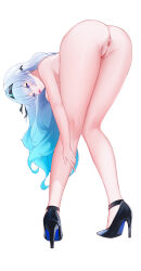 Rule 34 | 1girl, absurdres, anus, ass, ass focus, bare legs, bent over, black footwear, black headband, breasts, firefly (honkai: star rail), hair between eyes, headband, high heels, highres, honkai: star rail, honkai (series), long hair, nude, open mouth, pussy, solo, two-tone eyes, very long hair, white background, white hair, ziluolan jia de mao