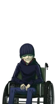 1boy beanie black_jacket blue_pants chaos;head chaos_child_syndrome colored_skin emaciated faceless faceless_male facing_viewer game_cg green_skin hat hood hooded_jacket jacket male_focus matsuo_yukihiro non-web_source official_art pants science_adventure shogun_(chaos;head) sitting solo sprite track_jacket transparent_background wheelchair wrinkled_skin