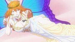 Rule 34 | 1boy, 1girl, 2024, 20s, animated, anime screenshot, black eyes, black hair, black tunic, blue eyes, breasts, bug, butterfly, corset, crown, dazai osamu (isekai shikkaku), detached collar, detached sleeves, dress, fairy, fairy queen, fairy wings, female focus, fingerless gloves, gem, giant, giantess, gloves, huge breasts, insect, isekai shikkaku, jewel, jewelry, large breasts, lying on person, long hair, oberis (isekai shikkaku), orange hair, revealing clothes, size difference, skirt, smile, sound, tagme, thighs, tunic, very long hair, video, wavy hair, white dress, wings