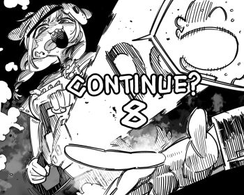 1boy 1girl :3 animal_ears braid chainsaw commentary continue cosplay crazy crazy_smile dog_ears dog_girl english_text floating_hair game_over greyscale half-closed_eyes hashtag-only_commentary highres holding holding_chainsaw hololive inugami_korone inugami_korone_(9th_costume) jason_voorhees jason_voorhees_(cosplay) listener_(inugami_korone) looking_at_another mask mask_on_head monochrome official_alternate_costume open_mouth sharp_teeth smile teeth tongue tongue_out twin_braids virtual_youtuber