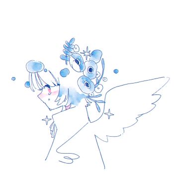 1girl blush bubble crying eyelashes highres leaf looking_afar nose_blush original profile red_eyes short_hair simple_background solo square sskitaco tears upper_body white_background white_hair white_wings wings