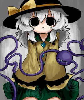 Rule 34 | 1girl, black eyes, black hat, bow, buttons, closed mouth, collared shirt, commentary request, contrast collar, crying, diamond button, empty eyes, eyeball, floral print, frilled shirt collar, frilled sleeves, frills, frown, green hair, green skirt, grey hair, hat, hat bow, heart, heart of string, heripantomorrow, komeiji koishi, long sleeves, looking at viewer, print skirt, rose print, shirt, skirt, sleeves past fingers, sleeves past wrists, solo, third eye, touhou, wide sleeves, yellow bow, yellow shirt