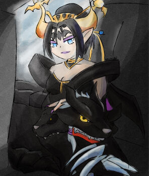 Rule 34 | cerberumon, demon, demon girl, digimon, digimon (creature), digimon ghost game, highres, lilithmon, lipstick, makeup, mark of evil, nail polish, pointy ears, tezuze, wings, yellow eyes