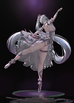1girl absurdres black_background breasts cinderella_(glass_princess)_(nikke) cinderella_(nikke) disgustingtokki full_body goddess_of_victory:_nikke grey_hair hair_over_one_eye highres large_breasts official_alternate_costume one_eye_covered panties solo underwear