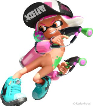 1girl 3d artist_name black_hat completely_nude flat_chest full_body grin hat highres holding holding_weapon ink inkling inkling_girl inkling_player_character loli nintendo nipples nude nude_filter plantroast pussy shoes simple_background smile splat_dualies_(splatoon) splatoon_(series) splatoon_2 tagme teeth tentacle_hair third-party_edit uncensored v-shaped_eyebrows weapon white_background