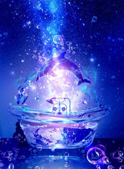 bubble commentary_request cool_colored dolphin highres makoron117117 no_humans original sky star_(sky) starry_sky surreal