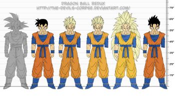 amputee black_eyes black_hair blonde_hair blue_eyes dragon_ball dragonball_z father_and_son long_hair multiple_persona muscular scar size_chart son_gohan son_gohan_(future) son_goku super_saiyan super_saiyan_2 super_saiyan_3 the-devils-corpse_(artist) wristband
