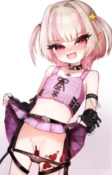 1girl bar_censor blush censored clothes_lift commentary_request hair_ornament highres huucha_(cpaf5377) lifting_own_clothes loli makaino_ririmu multicolored_hair nijisanji open_mouth paid_reward_available panties panty_pull pointy_ears pussy skirt skirt_lift solo star_(symbol) star_hair_ornament underwear variant_set