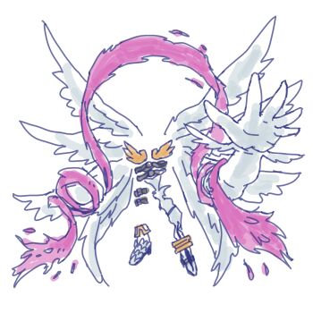 angel angewomon belt digimon digimon_(creature) feathers gloves highres solo ultimatechaosmon what why wings