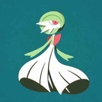 bob_cut colored_skin commentary commission dress english_commentary gardevoir gen_3_pokemon green_background green_hair green_skin highres julesdrawz multicolored_skin nintendo pink_eyes pokemon pokemon_(creature) simple_background two-tone_skin white_dress white_skin