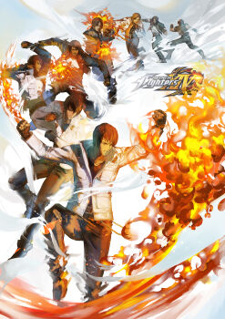 1boy absurdres brown_hair command_input eddy_huang_zheng evolution fingerless_gloves fire gloves headband highres jacket kusanagi_kyou male_focus punching pyrokinesis short_hair solo the_king_of_fighters the_king_of_fighters_xiii the_king_of_fighters_xiv time_lapse