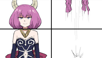 1girl aura_(sousou_no_frieren) aura_bullying_(meme) clothing_cutout demon_girl demon_horns half-closed_eyes highres horns jewelry looking_at_viewer meme multiple_views navel navel_cutout necklace purple_hair simple_background smile social_media_composition sousou_no_frieren standing tenten_(chan4545) twitter upper_body white_background