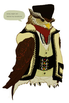 animal bird commentary_request full_body nagabe no_humans original owl romanian_clothes simple_background white_background