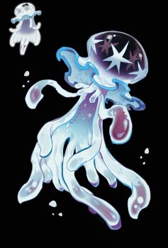 bairizuomeng black_background floating full_body gen_7_pokemon hat highres jellyfish looking_at_viewer nihilego nintendo no_humans pokemon pokemon_(creature) pokemon_focus reference_inset simple_background solo star_(symbol) tentacles ultra_beast